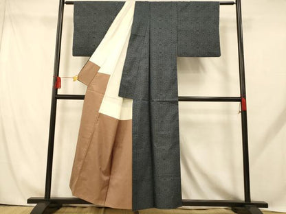 平和屋着物■本場大島紬　7マルキ　幾何学文様　正絹　逸品　AABH9249fw