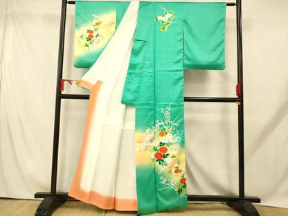 平和屋着物■訪問着 草花文 暈し染め 正絹 逸品 AABH9256fw
