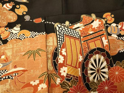 平和屋着物■豪華黒留袖　駒刺繍　御所車宝尽くし文様　金彩　正絹　逸品　AABH9257fw