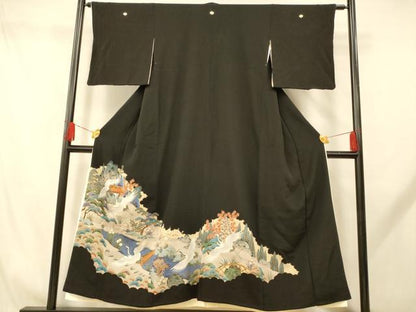平和屋着物■豪華黒留袖 飛鶴松竹梅文 金彩 正絹 逸品 AABH9258fw