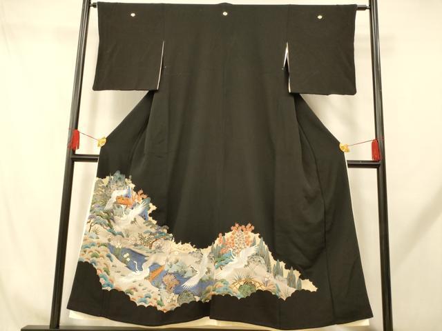 平和屋着物■豪華黒留袖 飛鶴松竹梅文 金彩 正絹 逸品 AABH9258fw