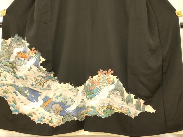 平和屋着物■豪華黒留袖 飛鶴松竹梅文 金彩 正絹 逸品 AABH9258fw