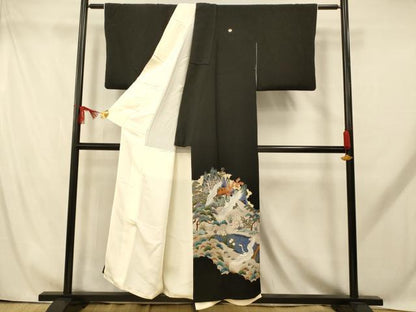 平和屋着物■豪華黒留袖 飛鶴松竹梅文 金彩 正絹 逸品 AABH9258fw
