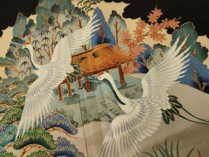 平和屋着物■豪華黒留袖 飛鶴松竹梅文 金彩 正絹 逸品 AABH9258fw