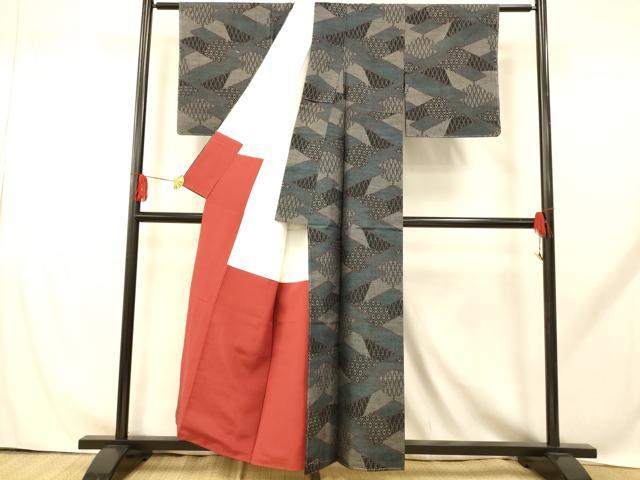 平和屋着物■上質な紬 吉祥松皮菱文 正絹 逸品 未使用 AABH9259fw