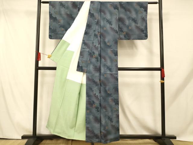 平和屋着物■上質な小紋 紬地 霞舞蝶文 暈し染め 正絹 逸品 未使用 AABH9261fw