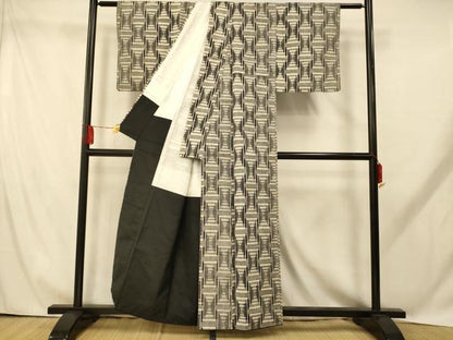 平和屋着物■上質な紬 立涌横段文 正絹 逸品 AABH9265fw