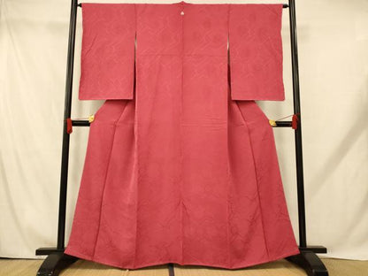平和屋着物■上質な色無地 花鳥地紋 薔薇色 正絹 逸品 AABH9269fw
