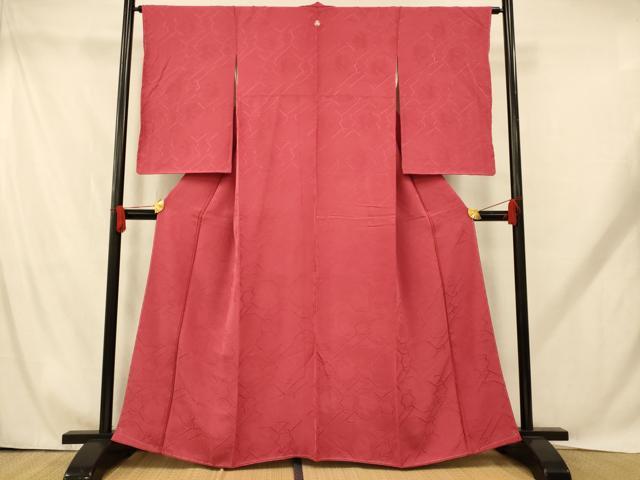 平和屋着物■上質な色無地 花鳥地紋 薔薇色 正絹 逸品 AABH9269fw