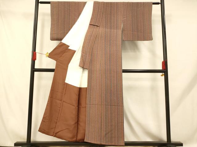 平和屋着物■上質な小紋 縞 鬼しぼ縮緬 正絹 逸品 AABH9271fw