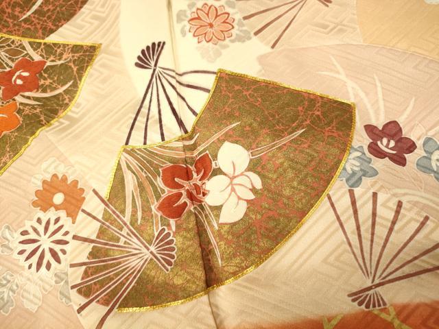平和屋着物■豪華振袖 駒刺繍 草花扇子格子 金彩 正絹 逸品 AABH9280fw