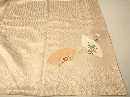 平和屋着物■豪華振袖 駒刺繍 草花扇子格子 金彩 正絹 逸品 AABH9280fw