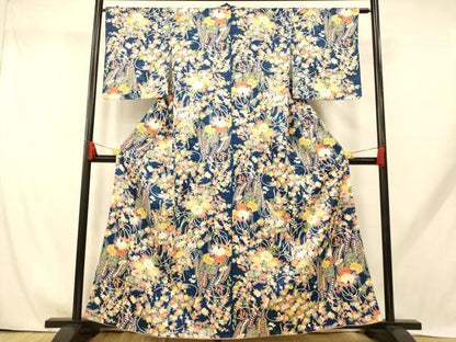 平和屋着物■小紋 草花文 洗える着物 未使用 AABH9283fw
