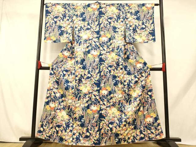 平和屋着物■小紋 草花文 洗える着物 未使用 AABH9283fw