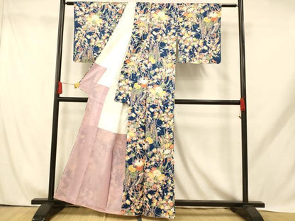 平和屋着物■小紋 草花文 洗える着物 未使用 AABH9283fw