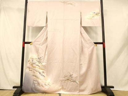 平和屋着物■訪問着 手描き 松梅文 暈し染め 金銀彩 正絹 逸品 AABH9284fw