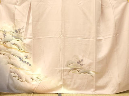 平和屋着物■訪問着 手描き 松梅文 暈し染め 金銀彩 正絹 逸品 AABH9284fw