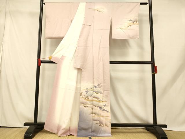 平和屋着物■訪問着 手描き 松梅文 暈し染め 金銀彩 正絹 逸品 AABH9284fw