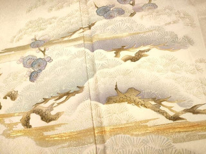 平和屋着物■訪問着 手描き 松梅文 暈し染め 金銀彩 正絹 逸品 AABH9284fw