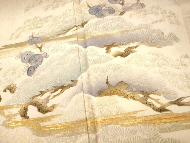 平和屋着物■訪問着 手描き 松梅文 暈し染め 金銀彩 正絹 逸品 AABH9284fw