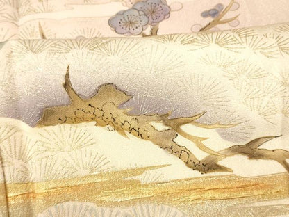 平和屋着物■訪問着 手描き 松梅文 暈し染め 金銀彩 正絹 逸品 AABH9284fw