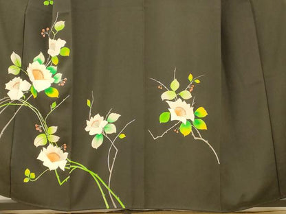 平和屋着物■訪問着 枝花文 黒地 正絹 逸品 AABH9290fw