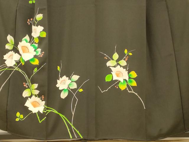 平和屋着物■訪問着 枝花文 黒地 正絹 逸品 AABH9290fw