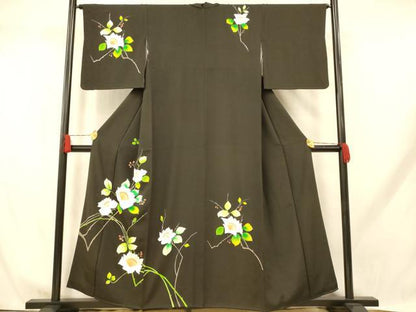 平和屋着物■訪問着 枝花文 黒地 正絹 逸品 AABH9290fw