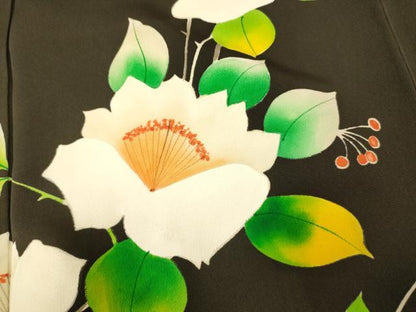 平和屋着物■訪問着 枝花文 黒地 正絹 逸品 AABH9290fw