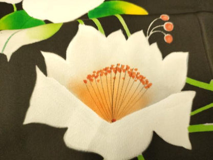 平和屋着物■訪問着 枝花文 黒地 正絹 逸品 AABH9290fw