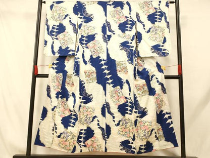 平和屋着物■上質な小紋　折り鶴草花文　金彩　正絹　逸品　AABH9295fw
