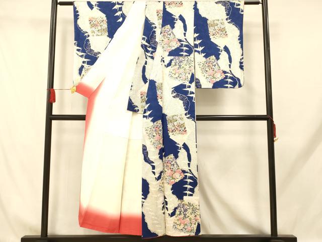 平和屋着物■上質な小紋　折り鶴草花文　金彩　正絹　逸品　AABH9295fw