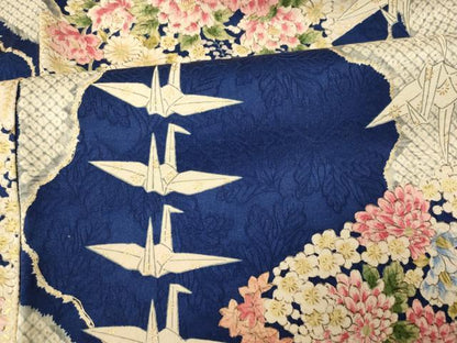 平和屋着物■上質な小紋　折り鶴草花文　金彩　正絹　逸品　AABH9295fw