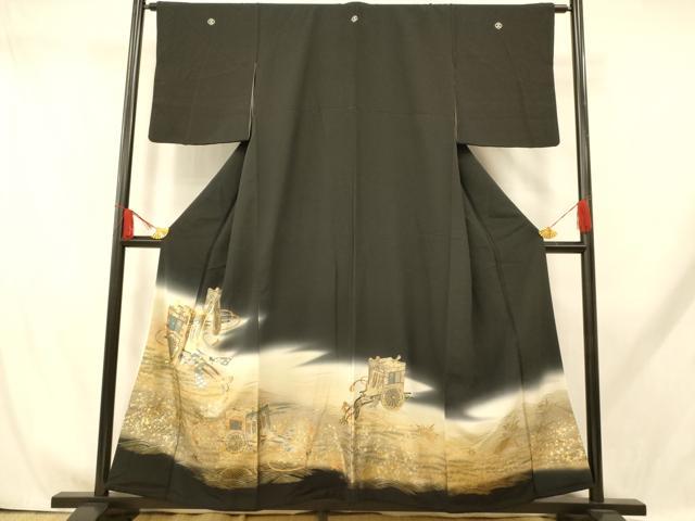 平和屋着物■豪華黒留袖　駒刺繍　御所車流水文　暈し染め　金銀彩　正絹　逸品　AABH9297fw