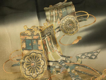 平和屋着物■豪華黒留袖　駒刺繍　御所車流水文　暈し染め　金銀彩　正絹　逸品　AABH9297fw