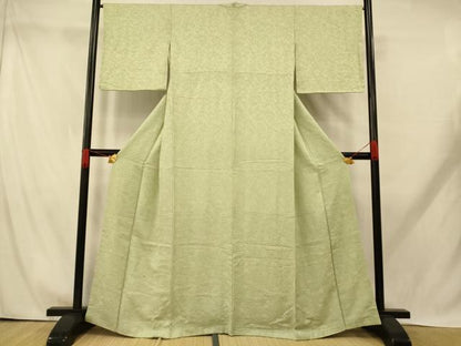 平和屋着物■上質な色無地 辻が花地紋 若葉色 正絹 逸品 AABH9299fw
