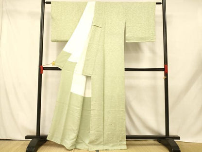 平和屋着物■上質な色無地 辻が花地紋 若葉色 正絹 逸品 AABH9299fw