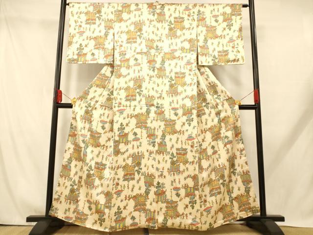 平和屋着物■上質な小紋 人物御所車文 正絹 逸品 AABH9300fw