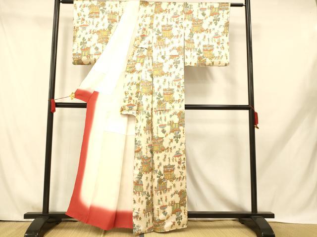 平和屋着物■上質な小紋 人物御所車文 正絹 逸品 AABH9300fw