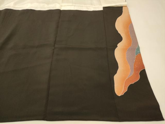 平和屋着物■豪華黒留袖 駒刺繍 風景扇子文 暈し染め 金銀彩 正絹 逸品 AABH9301fw