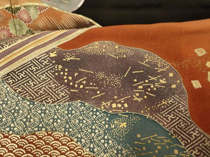平和屋着物■豪華黒留袖 駒刺繍 風景扇子文 暈し染め 金銀彩 正絹 逸品 AABH9301fw