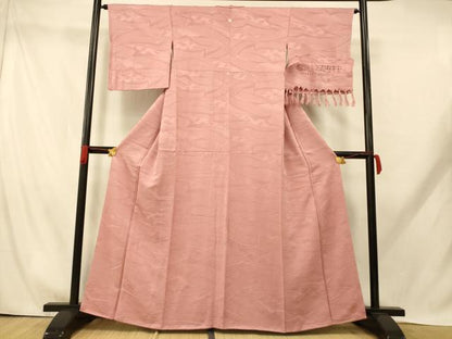 平和屋着物■上質な色無地　青海波地紋　紅梅色　反端付き　正絹　逸品　AABH9302fw