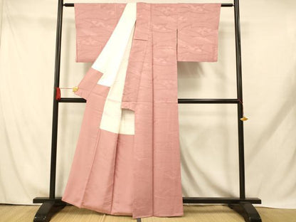 平和屋着物■上質な色無地　青海波地紋　紅梅色　反端付き　正絹　逸品　AABH9302fw