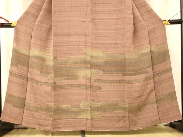 平和屋着物■訪問着　泥染め　雲取り横段文　鬼しぼ縮緬　正絹　逸品　AABH9304fw