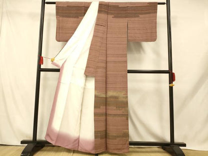 平和屋着物■訪問着　泥染め　雲取り横段文　鬼しぼ縮緬　正絹　逸品　AABH9304fw