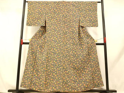 平和屋着物■上質な小紋　更紗花文　正絹　逸品　AABH9310fw