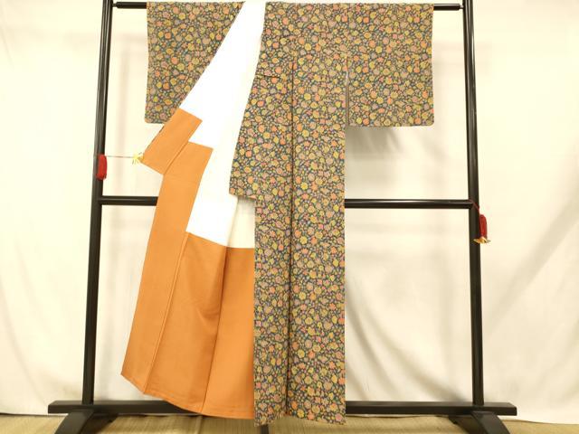 平和屋着物■上質な小紋　更紗花文　正絹　逸品　AABH9310fw