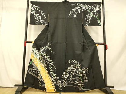 平和屋着物■訪問着　枝葉渡り橋文　黒地　洗える着物　AABH9316fw