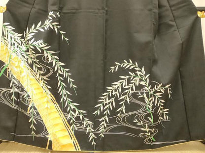 平和屋着物■訪問着　枝葉渡り橋文　黒地　洗える着物　AABH9316fw