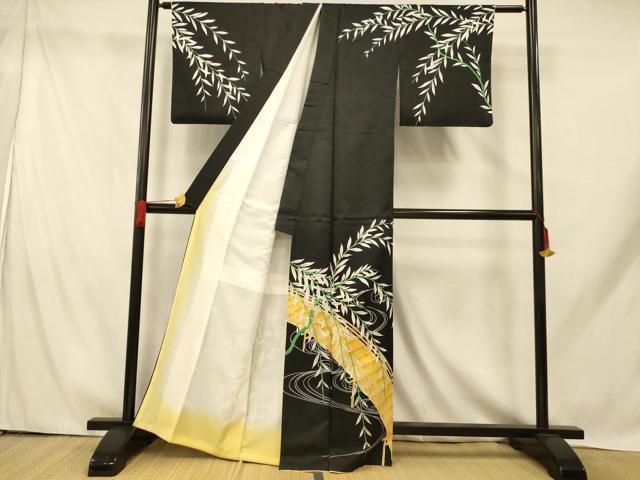 平和屋着物■訪問着　枝葉渡り橋文　黒地　洗える着物　AABH9316fw
